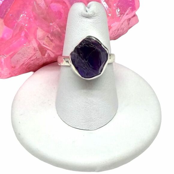 unbranded Jewelry - Raw Rough Amethyst Ring Size 7 Solid 925 Sterling Silver Natural Stone Purple